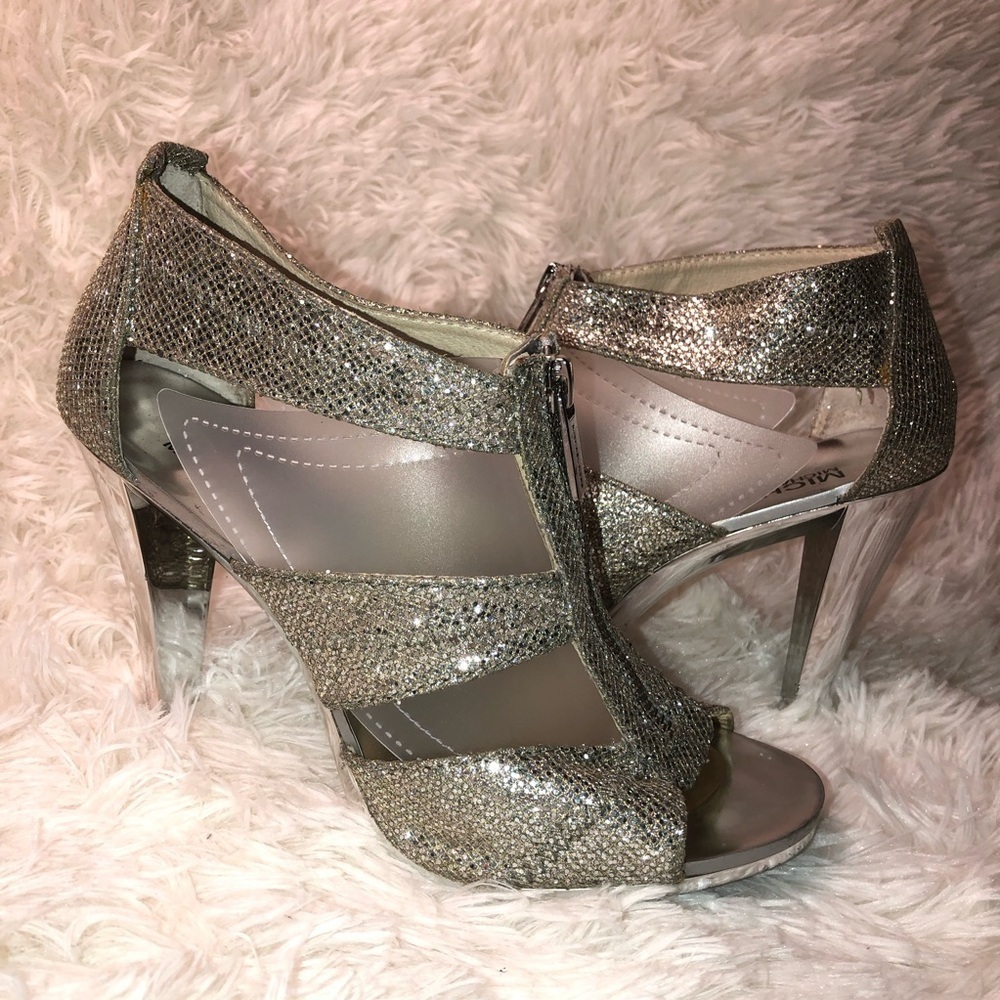 Michael Kors Silver Glitter High Heel Sandals - Picture 8 of 16